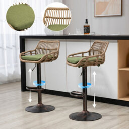 Abrihome 2-Pack Modern Swivel Bar Stools - Height Adjustable Wicker Chairs With Cushion & Floor Protectors For Kitchen Island, Green - thumbnail 5