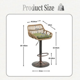 Abrihome 2-Pack Modern Swivel Bar Stools - Height Adjustable Wicker Chairs With Cushion & Floor Protectors For Kitchen Island, Green - thumbnail 9