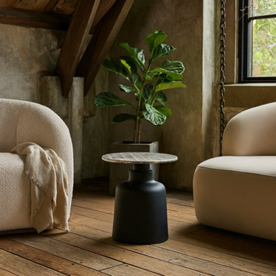 Wyld Haus London Modern Round Side Table With Marble Top And Black Metal Base - image 1