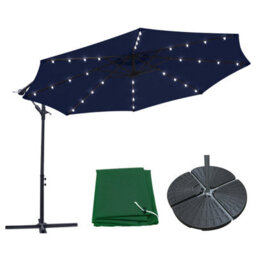 Sundaze 3M Taupe Hanging Banana Cantilever Parasol Umbrella With Led Lights, Base Weights & Cover - thumbnail 1