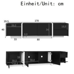 Btm Tv Cabinet Low Panel Black High Gloss With White Legs And Storage Drawers - thumbnail 5
