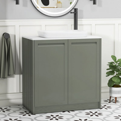 Royal Bathrooms Royal Bathroom Elmore 800mm Matt Green Freestanding Countertop Bathroom Vanity Unit 2 Door With Qubix Basin - image 1