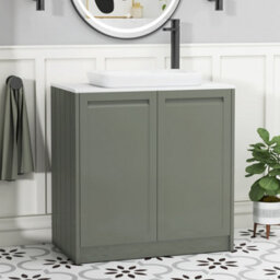 Royal Bathrooms Royal Bathroom Elmore 800mm Matt Green Freestanding Countertop Bathroom Vanity Unit 2 Door With Qubix Basin - thumbnail 1
