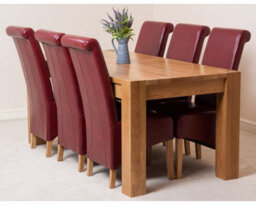 That's Furniture Kuba 180 X 90 Cm Chunky Oak Dining Table And 6 Chairs Dining Set With Montana Burgundy Leather Chairs