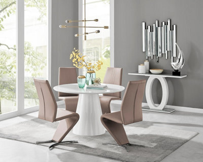 Furniturebox Uk Palma White High Gloss Round Dining Table & 4 Cappuccino Willow Chairs - image 1