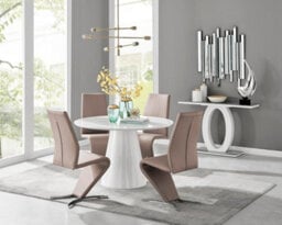 Furniturebox Uk Palma White High Gloss Round Dining Table & 4 Cappuccino Willow Chairs - thumbnail 1