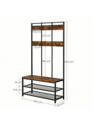 Songmics Vasagle Large Coat Rack, Entryway Cabinet With 12 Hooks And Shoe Bench,industrial Style Cloakroom Shelf,office Bedroom,steel Frame - thumbnail 6