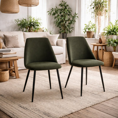 Wyld Haus Svendborg Set Of 4 Olive Green Corduroy Dining Chairs With Black Metal Legs - image 1