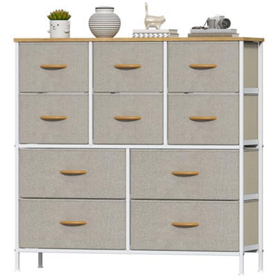 Feonase Chest Of Drawers, Bedroom Tall Dresser With 10 Fabric Metal Frame & Mdf Wood Top, Adjustable Feet, Storage Organizer Unit