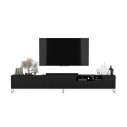 Heze Furniture Elpis Glamour Tv Cabinet Media Unit Extra Long 300 Cm - Black Matt / Gold Frame