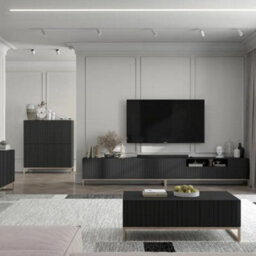 Heze Furniture Elpis Glamour Tv Cabinet Media Unit Extra Long 300 Cm - Black Matt / Gold Frame - thumbnail 2