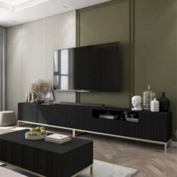 Heze Furniture Elpis Glamour Tv Cabinet Media Unit Extra Long 300 Cm - Black Matt / Gold Frame - thumbnail 3