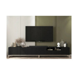 Heze Furniture Elpis Glamour Tv Cabinet Media Unit Extra Long 300 Cm - Black Matt / Gold Frame - thumbnail 4