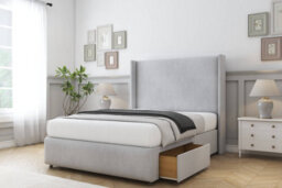 "Sloomy Stratford Silver Naples Divan Bed Set No Drawers With 54"" Wingback & 12"" Footboard 4'6 Double" - thumbnail 3