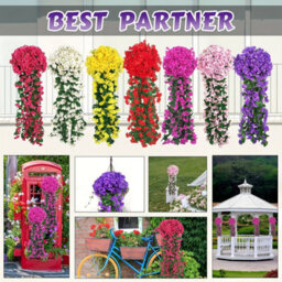 4 Artificial Hanging Baskets, Decorative Artificial Hydrangeas, Bouquet Of Red Roses For Wall, Garden Decoration - thumbnail 3