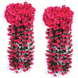 4 Artificial Hanging Baskets, Decorative Artificial Hydrangeas, Bouquet Of Red Roses For Wall, Garden Decoration - thumbnail 1