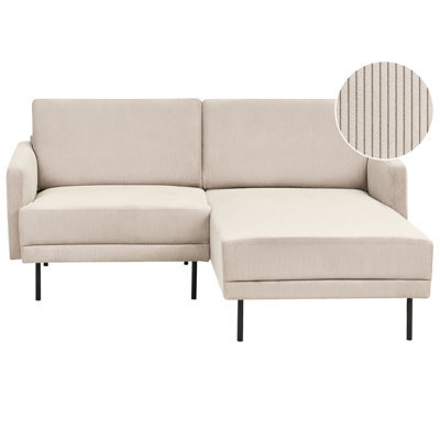 Beliani Corner Sofa 2 Seater Breda Corduroy Beige Left Hand - image 1
