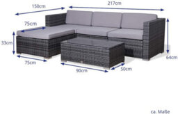 Evre Grey 4 Seat Rattan Outdoor Garden Furniture Sofa Set - California With Coffee Table - thumbnail 5