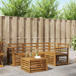 Walplus Outdoor Sofa Set 5 Pcs Natural Solid Acacia Wood