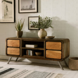 Wyld Haus Los Angeles Reclaimed Wood And Metal Media Unit, Wide Tv Cabinet With Cupboards, Drawers And Open Shelves - thumbnail 1