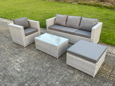 Fimous Light Grey Lounge Outdoor Pe Rattan Garden Furniture Set Wicker Sofa Set Oblong Coffee Table Armchair - image 1