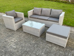 Fimous Light Grey Lounge Outdoor Pe Rattan Garden Furniture Set Wicker Sofa Set Oblong Coffee Table Armchair - thumbnail 3