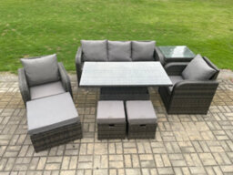 Fimous Outdoor Rattan Furniture Sofa Garden Dining Sets Adjustable Rising Lifting Table And Chair Set With Side Table - thumbnail 2