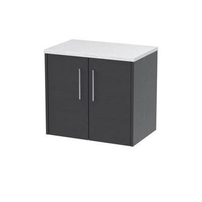 Nuie Hudson Reed Juno Wall Hung 2-Door Vanity Unit & Sparkling White Worktop, Countertop Basin Unit In Graphite Grey Woodgrain, 600mm - image 1