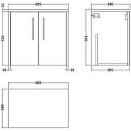 Nuie Hudson Reed Juno Wall Hung 2-Door Vanity Unit & Sparkling White Worktop, Countertop Basin Unit In Graphite Grey Woodgrain, 600mm - thumbnail 3