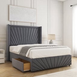 Bsspoke Nola Divan Bed Set Steel Plush Velvet 54Inch Headboard & Footboard Mattress & 2 Drawers Footend In 4Ft 4Ft6 5Ft 6Ft - thumbnail 1