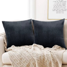 Ameha Black Embossed Velvet Cushion Cover Set Of 2, Breathable Anti Allergic Zip Closure, 18X18 Inch - thumbnail 4