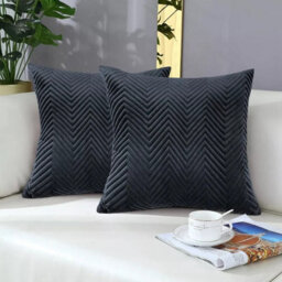 Ameha Black Embossed Velvet Cushion Cover Set Of 2, Breathable Anti Allergic Zip Closure, 18X18 Inch - thumbnail 5
