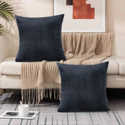 Ameha Black Embossed Velvet Cushion Cover Set Of 2, Breathable Anti Allergic Zip Closure, 18X18 Inch - thumbnail 1