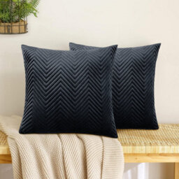 Ameha Black Embossed Velvet Cushion Cover Set Of 2, Breathable Anti Allergic Zip Closure, 18X18 Inch - thumbnail 8