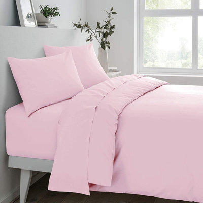 Gr8 Home Sleepdown Fitted Sheet Soft Pink Easy Care Polycotton Bed Linen Bedsheet Bedding Super King - image 1