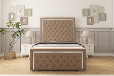 "Sloomy Sofia Chrome Mink Plush Bed Frame With Mattress With 50"" Upholstered Headboard 6' Super King" - image 1