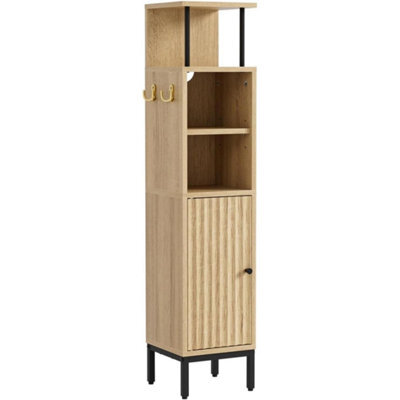 Tall Bathroom Cabinet Freestanding Modern Oak Storage With Door - image 1