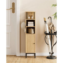 Tall Bathroom Cabinet Freestanding Modern Oak Storage With Door - thumbnail 4