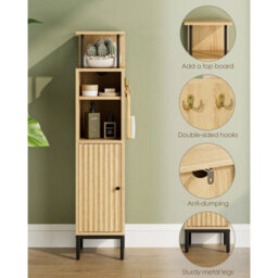 Tall Bathroom Cabinet Freestanding Modern Oak Storage With Door - thumbnail 3
