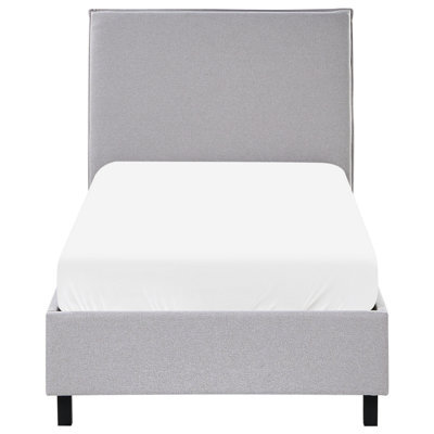 Beliani Grey Fabric Bed Frame Eu Single 90X200 Cm - Scandinavian Minimalist, Tall Padded Headboard - image 1