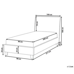 Beliani Grey Fabric Bed Frame Eu Single 90X200 Cm - Scandinavian Minimalist, Tall Padded Headboard - thumbnail 4