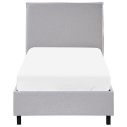 Beliani Grey Fabric Bed Frame Eu Single 90X200 Cm - Scandinavian Minimalist, Tall Padded Headboard - thumbnail 1