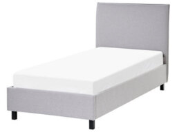 Beliani Grey Fabric Bed Frame Eu Single 90X200 Cm - Scandinavian Minimalist, Tall Padded Headboard - thumbnail 3