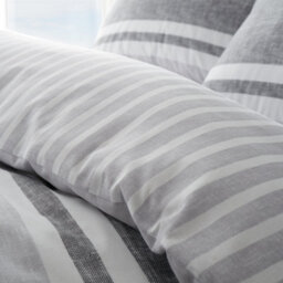 Catherine Lansfield Bedding Textured Banded Stripe Duvet Cover Set With Pillowcase Charcoal Grey - thumbnail 3