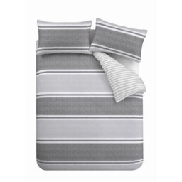 Catherine Lansfield Bedding Textured Banded Stripe Duvet Cover Set With Pillowcase Charcoal Grey - thumbnail 5