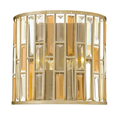 Stylish Twin Wall Light With Amber Pearl And Clear Crystal Finish