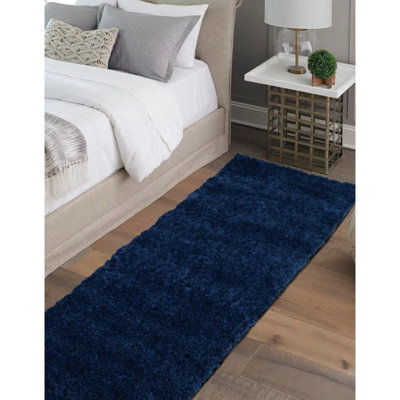 Melrose Super Soft Venus Shaggy Snuggly Plain Navy Area Runner Rug 060/200Cm - image 1