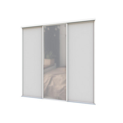 A-Class Sliding Doors Set Of 3 Light Grey & Mirror Sliding Wardrobe Door Kit, White Frame & Tracks, Opening Height (H) 225-226Cm & Width (W) 178-179Cm - image 1