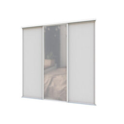 A-Class Sliding Doors Set Of 3 Light Grey & Mirror Sliding Wardrobe Door Kit, White Frame & Tracks, Opening Height (H) 225-226Cm & Width (W) 178-179Cm - thumbnail 1