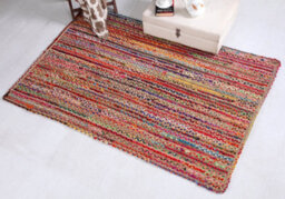 Second Nature Online Mishran Rectangular Jute Area Rug Hand Woven With Recycled Fabric 90 Cm X 150 Cm - thumbnail 4